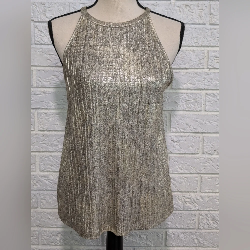 Anthropologie Moulinette Soeurs Shine On Metallic Tank Top S High Neck Stretchy - Picture 10 of 12